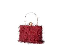 CORIOS Bolsa de Noche con Diamantes de Imitación y Perlas - Clutch de Cristal para Fiesta y Boda - Bolso Elegante de Hombro con Cadena y Borla Rojo Oscuro