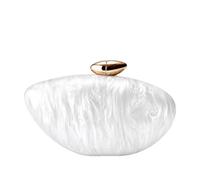 CORIOS Bolsa de Noche de Acrílico con Forma de Concha para Mujer Clutch con Patrón de Mármol Bolso de Fiesta Elegante Bolso de Hombro Bandolera con Cadena Desmontable para Bodas Cocteles Blanco
