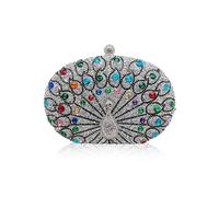 CORIOS Bolsa de Noche de Pavo Real Diamantes de Imitación Clutch para Mujer Bolso de Fiesta Pequeña Bolso de Boda Elegante Bolso de Hombro Lujoso Bolsos Bandolera para Fiesta Banquete Plata