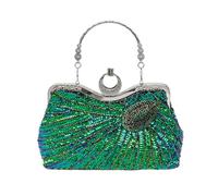 CORIOS Bolsa de Noche de Pavo Real para Mujer Bolso de Embrague con Lentejuelas Bolso de Fiesta Pequeña Clutch con Cuentas Bolso de Boda Elegante Bolso de Hombro Lujoso Vintage Bolsos Bandolera Plata