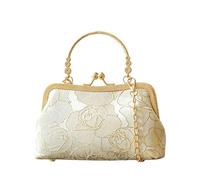 CORIOS Bolsa de Noche para Mujer Bordado de Flores Embrague Bolso de Fiesta Pequeña Clutch de Poliéster Elegante Bolso de Hombro con Cadena para Fiesta Banquete y Ocasiones Especiales Dorado Claro
