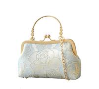 CORIOS Bolsa de Noche para Mujer Bordado de Flores Embrague Bolso de Fiesta Pequeña Clutch de Poliéster Elegante Bolso de Hombro con Cadena para Fiesta Banquete y Ocasiones Especiales Azul