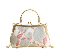 CORIOS Bolsa de Noche para Mujer Bordado de Flores Embrague Bolso de Fiesta Pequeña Clutch de Poliéster Elegante Bolso de Hombro con Cadena para Fiesta Banquete y Ocasiones Especiales Rojo A