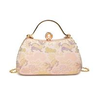 CORIOS Bolsa de Noche para Mujer Bordado Embrague Bolso de Fiesta Pequeña Bolso de Boda Lujoso Clutch Bolsa de Cadena Elegante Bolso de Hombro Retro Fiesta Banquete Bolsos Bandolera Rosa