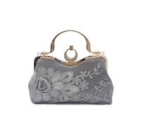 CORIOS Bolsa de Noche para Mujer Bordado Floral Embrague Bolso de Fiesta Pequeña Bolso de Boda Lujoso Bolsa de Cadena Clutch Elegante Bolso de Hombro Retro Fiesta Banquete Bolsos Bandolera Gris Oscuro