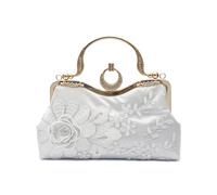 CORIOS Bolsa de Noche para Mujer Bordado Floral Embrague Bolso de Fiesta Pequeña Bolso de Boda Lujoso Bolsa de Cadena Clutch Elegante Bolso de Hombro Retro Fiesta Banquete Bolsos Bandolera Plata