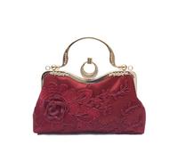 CORIOS Bolsa de Noche para Mujer Bordado Floral Embrague Bolso de Fiesta Pequeña Bolso de Boda Lujoso Bolsa de Cadena Clutch Elegante Bolso de Hombro Retro Fiesta Banquete Bolsos Bandolera Vino Tinto