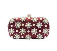 CORIOS Bolsa de Noche para Mujer con Diamantes de Imitación y Cristal - Elegante Bolso de Hombro con Perlas para Fiesta y Boda - Pequeño Clutch Lujoso Vino Tinto