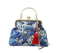 CORIOS Bolsa de Noche para Mujer Embrague con Flecos y Bordados Étnicos Bolso de Fiesta Pequeña Lujoso Bolsa de Cadena Clutch Elegante Bolso de Hombro en Algodón Olas Azules