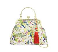 CORIOS Bolsa de Noche para Mujer Embrague con Flecos y Bordados Étnicos Bolso de Fiesta Pequeña Lujoso Bolsa de Cadena Clutch Elegante Bolso de Hombro en Algodón Pavo Real Morado Claro