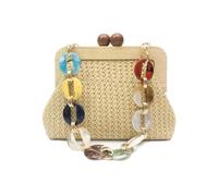CORIOS Bolsa de Noche para Mujer Plisado Embrague Cuentas de Madera Clutch Bolso de Fiesta Pequeña Lujoso Cuero PU Bolso de Hombro Bolso de Boda Bolsa de Cadena Elegante Bolsos Bandolera Paja