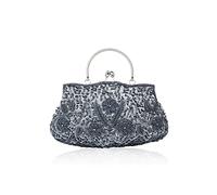 CORIOS Bolsa de Noche para Mujer Vintage Floral con Cuentas Clutch Embrague de Lentejuelas Bolsos de Fiesta Bolso de Boda Elegante Bolso de Hombro para Lujoso Fiesta de Graduación Banquete Gris