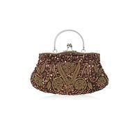 CORIOS Bolsa de Noche para Mujer Vintage Floral con Cuentas Clutch Embrague de Lentejuelas Bolsos de Fiesta Bolso de Boda Elegante Bolso de Hombro para Lujoso Fiesta de Graduación Banquete Café