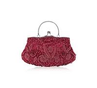 CORIOS Bolsa de Noche para Mujer Vintage Floral con Cuentas Clutch Embrague de Lentejuelas Bolsos de Fiesta Bolso de Boda Elegante Bolso de Hombro para Lujoso Fiesta de Graduación Banquete Vino Rojo