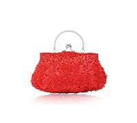 CORIOS Bolsa de Noche para Mujer Vintage Floral con Cuentas Clutch Embrague de Lentejuelas Bolsos de Fiesta Bolso de Boda Elegante Bolso de Hombro para Lujoso Fiesta de Graduación Banquete Rojo