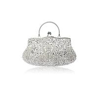 CORIOS Bolsa de Noche para Mujer Vintage Floral con Cuentas Clutch Embrague de Lentejuelas Bolsos de Fiesta Bolso de Boda Elegante Bolso de Hombro para Lujoso Fiesta de Graduación Banquete Plata