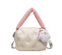 CORIOS Bolso Acolchada para Mujer Elegante Bolso de Mano Ligero Bolso de Hombro Nylon Bolso Bandolera Capacidad Media Bolso Shopper Bolsa de Ocio Retro Bolso Tote para Trabajo Viajes Compras Beige