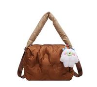 CORIOS Bolso Acolchada para Mujer Elegante Bolso de Mano Ligero Bolso de Hombro Nylon Bolso Bandolera Capacidad Media Bolso Shopper Bolsa de Ocio Retro Bolso Tote para Trabajo Viajes Compras Marrón