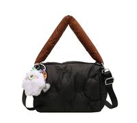CORIOS Bolso Acolchada para Mujer Elegante Bolso de Mano Ligero Bolso de Hombro Nylon Bolso Bandolera Capacidad Media Bolso Shopper Bolsa de Ocio Retro Bolso Tote para Trabajo Viajes Compras Negro