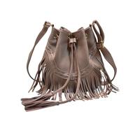 CORIOS Bolso Cubo con Borlas para Mujer Bolso de Bandolera de Cuero PU Estilo Bohemio Bolso de Hombro Cruzado con Flecos Bolso de Mano Tote con Cordón para Viajes Trabajo Compras Rosa