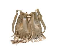 CORIOS Bolso Cubo con Borlas para Mujer Bolso de Bandolera de Cuero PU Estilo Bohemio Bolso de Hombro Cruzado con Flecos Bolso de Mano Tote con Cordón para Viajes Trabajo Compras Beige