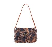 CORIOS Bolso Cubo de Jean Mujer Bolsos Vaqueros Pequeña Bolso de Mano de Tejano de Mezclilla Bolso de Hombro Bandolera con Acolchado y Flecos Retro Tote con Cierre de Cordón Marrón A