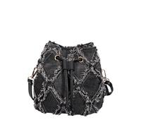 CORIOS Bolso Cubo de Jean Mujer Bolsos Vaqueros Pequeña Bolso de Mano de Tejano de Mezclilla Bolso de Hombro Bandolera con Acolchado y Flecos Retro Tote con Cierre de Cordón Negro