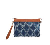 CORIOS Bolso Cubo de Jean Mujer Bolsos Vaqueros Pequeña Bolso de Mano de Tejano de Mezclilla Bolso de Hombro Bandolera con Acolchado y Flecos Retro Tote con Cierre de Cordón Azul B