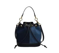 CORIOS Bolso Cubo de Jean para Mujer Pequeña Bolso de Mano de Tejano de Mezclilla Patchwork Bolsos Vaqueros Retro Tote Bolso de Hombro Bandolera con Cierre de Cordón Azul Oscuro