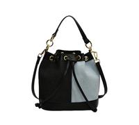 CORIOS Bolso Cubo de Jean para Mujer Pequeña Bolso de Mano de Tejano de Mezclilla Patchwork Bolsos Vaqueros Retro Tote Bolso de Hombro Bandolera con Cierre de Cordón Negro