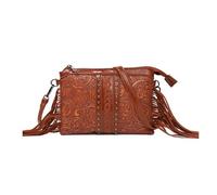 CORIOS Bolso de Bandolera con Flecos para Mujer Estilo Boho Bolso de Hombro Bolso de Mano con Estampado Floral Étnico Bolso Playa Retro Tote con Borlas Cuero PU Bolso Cruzado Marrón Oscuro