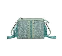 CORIOS Bolso de Bandolera con Flecos para Mujer Estilo Boho Bolso de Hombro Bolso de Mano con Estampado Floral Étnico Bolso Playa Retro Tote con Borlas Cuero PU Bolso Cruzado Verde