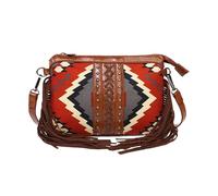 CORIOS Bolso de Bandolera con Flecos para Mujer Estilo Boho Bolso de Hombro Bolso de Mano con Estampado Floral Étnico Bolso Playa Retro Tote con Borlas Cuero PU Bolso Cruzado Rojo