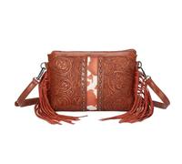 CORIOS Bolso de Bandolera con Flecos para Mujer Estilo Boho Bolso de Hombro Bolso de Mano con Estampado Floral Étnico Bolso Playa Retro Tote con Borlas Cuero PU Bolso Cruzado Marrón Chocolate
