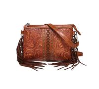 CORIOS Bolso de Bandolera con Flecos para Mujer Estilo Boho Bolso de Hombro Bolso de Mano con Estampado Floral Étnico Bolso Playa Retro Tote con Borlas Cuero PU Bolso Cruzado Marrón