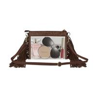 CORIOS Bolso de Bandolera con Flecos para Mujer Estilo Boho Bolso de Hombro Bolso de Mano con Estampado Floral Étnico Bolso Playa Retro Tote con Borlas Cuero PU Bolso Cruzado Marrón Transparente