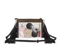 CORIOS Bolso de Bandolera con Flecos para Mujer Estilo Boho Bolso de Hombro Bolso de Mano con Estampado Floral Étnico Bolso Playa Retro Tote con Borlas Cuero PU Bolso Cruzado Negro Transparente