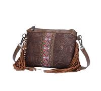 CORIOS Bolso de Bandolera con Flecos para Mujer Estilo Boho Bolso de Hombro Bolso de Mano con Estampado Floral Étnico Bolso Playa Retro Tote con Borlas Cuero PU Bolso Cruzado Castaño