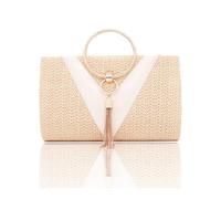 CORIOS Bolso de Fiesta de Paja para Mujer Clutch con Fleco Borlas Bolso de Boda Bolso de Mano con Cadena Bolsa de Noche Elegante Bolso de Hombro Retro Bolsos Bandolera para Banquete Fiesta Amarillo