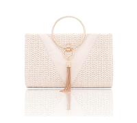 CORIOS Bolso de Fiesta de Paja para Mujer Clutch con Fleco Borlas Bolso de Boda Bolso de Mano con Cadena Bolsa de Noche Elegante Bolso de Hombro Retro Bolsos Bandolera para Banquete Fiesta Blanco