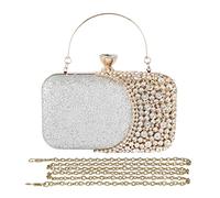 CORIOS Bolso de Fiesta para Mujer Bolsa de Noche Diamantes de Imitación Clutch Bolsos Bandolera Bolso de Hombro Bolsas de Mensajero para Fiesta de Graduación Banquete Boda Plata