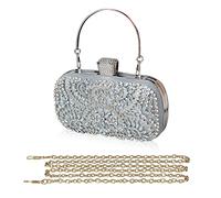 CORIOS Bolso de Fiesta Pequeña para Mujer Bolsa de Noche Diamantes de Imitación Clutch Bolso de Hombro Bolso de Boda Elegante Bolsos Bandolera para Fiesta de Graduación Banquete Boda Plata