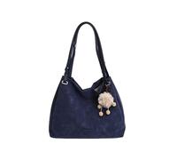 CORIOS Bolso de Hombro con Adorable Adorno de Pompón Bolso de Moda en PU Cuero para Mujeres Gran Capacidad Bolso de Bandolera Cruzado Negocios Viaje Oficina Trabajo Compras Tote Azul