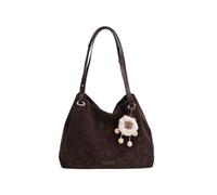 CORIOS Bolso de Hombro con Adorable Adorno de Pompón Bolso de Moda en PU Cuero para Mujeres Gran Capacidad Bolso de Bandolera Cruzado Negocios Viaje Oficina Trabajo Compras Tote Café