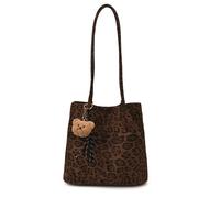 CORIOS Bolso de Hombro con Moda Estampado de Leopardo para Mujer Bolso de Mano con Adorable Colgante de Oso Gran Bolsa Shopper Tote de Ante para Trabajo Viajes Compras Estampado de Leopardo Café