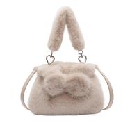 CORIOS Bolso de Hombro de Felpa para Mujer Bolso de Mano Esponjoso Bolso Tote de Peluche Pequeño Bolsa Shopper Retro Bonito Bolso Bandolera Compras Trabajo Viajes Bolso Messenger Caqui Claro