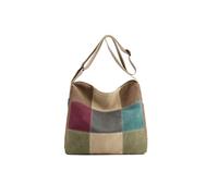 CORIOS Bolso de Hombro de Lona para Mujer Empalme Multicolor Bolso Bandolera Gran Capacidad Bolsa Shopper Ligero Bolso de Mano Bolsa de Ocio para Viajes, Trabajo, Citas y Compras Tote Café