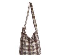CORIOS Bolso de Hombro de Tartán para Mujer Bolso de Mano de Lana de Cordero Bolso Bandolera de Peluche Gran Capacidad Bolsa Shopper Retro Elegante Bolso Tote para Compras Trabajo Viajes Morado