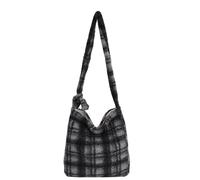 CORIOS Bolso de Hombro de Tartán para Mujer Bolso de Mano de Lana de Cordero Bolso Bandolera de Peluche Gran Capacidad Bolsa Shopper Retro Elegante Bolso Tote para Compras Trabajo Viajes Gris