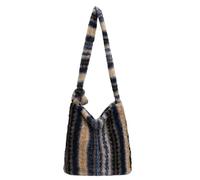 CORIOS Bolso de Hombro de Tartán para Mujer Bolso de Mano de Lana de Cordero Bolso Bandolera de Peluche Gran Capacidad Bolsa Shopper Retro Elegante Bolso Tote para Compras Trabajo Viajes Azul